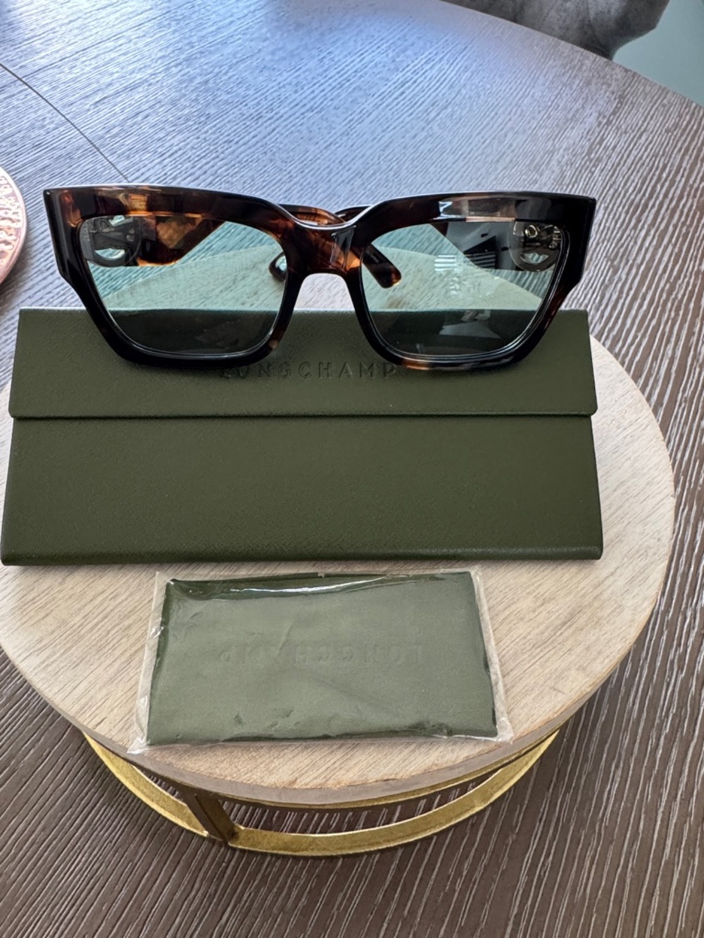 Longchamp Tortoiseshell Sunglasses with Green Lenses, Case + Cloth LO735S 55-18